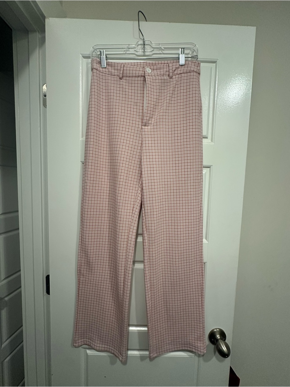 SHEIN Pink Checked High-Waist Straight Trousers